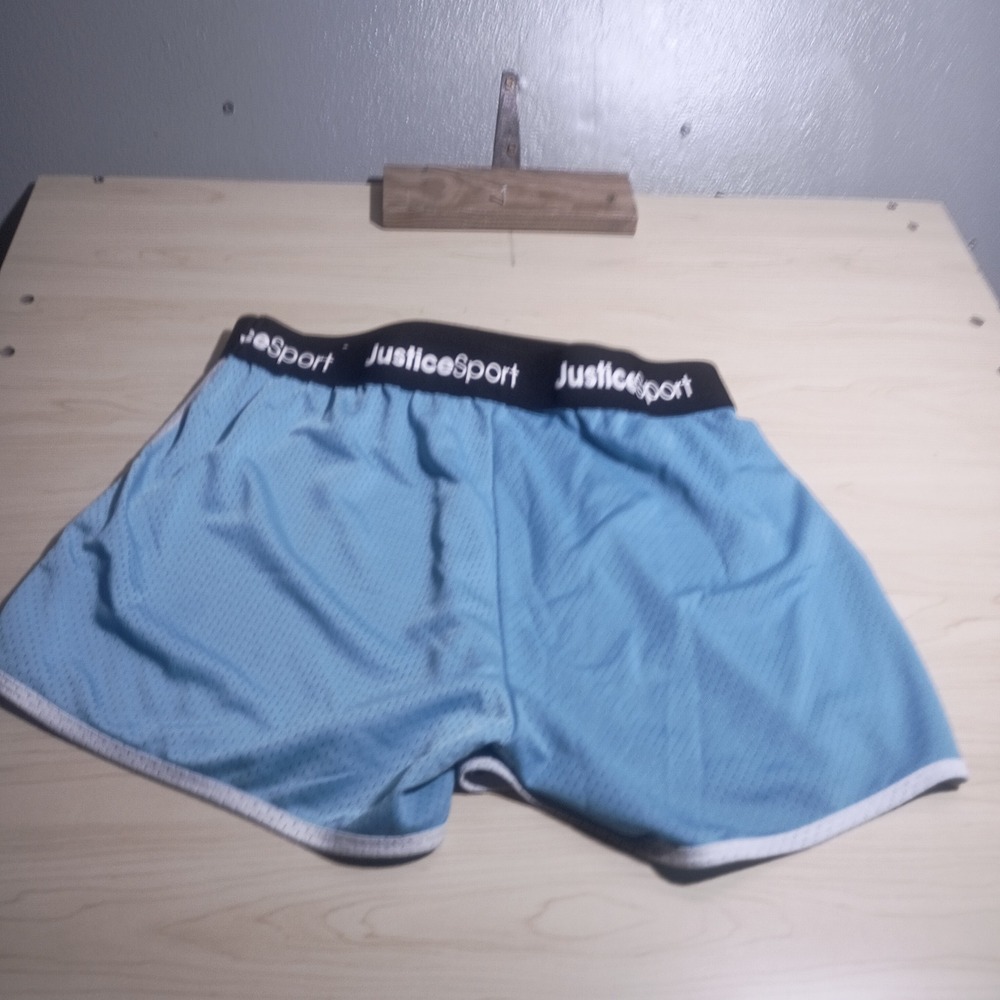 Justice Sport Mesh Athletic Shorts Girls Size XLP 16P 18P Blue Logo Waistband